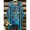 Damen Sommer Böhmisches T-Shirt mit Blumendruck Vintage Helllila Y2k Grafik Rundhals Kleidung Elegant Frau Kurzarm Top