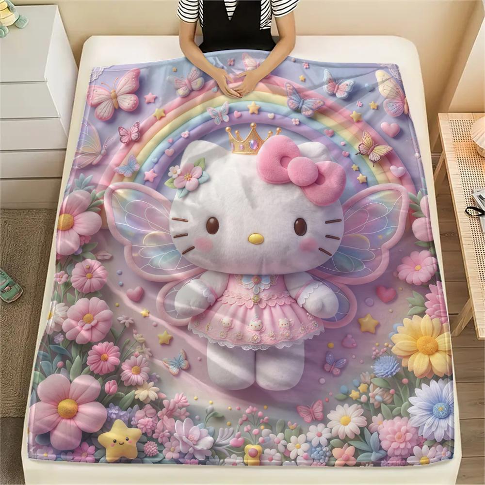 1PC Hello Kitty Pink Print Flannel Blanket, High quality All Seasons, Home Decor, Warmth and Comfort, Perfect for Christmas Gifts