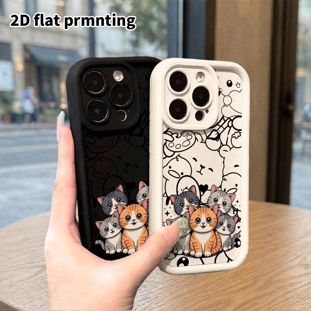 Phone case: 2D flat design, suitable for iPhone 18 17 16 15 14 13 Pro protective case, five little kittens, perfect holiday gift for Christmas and Hal