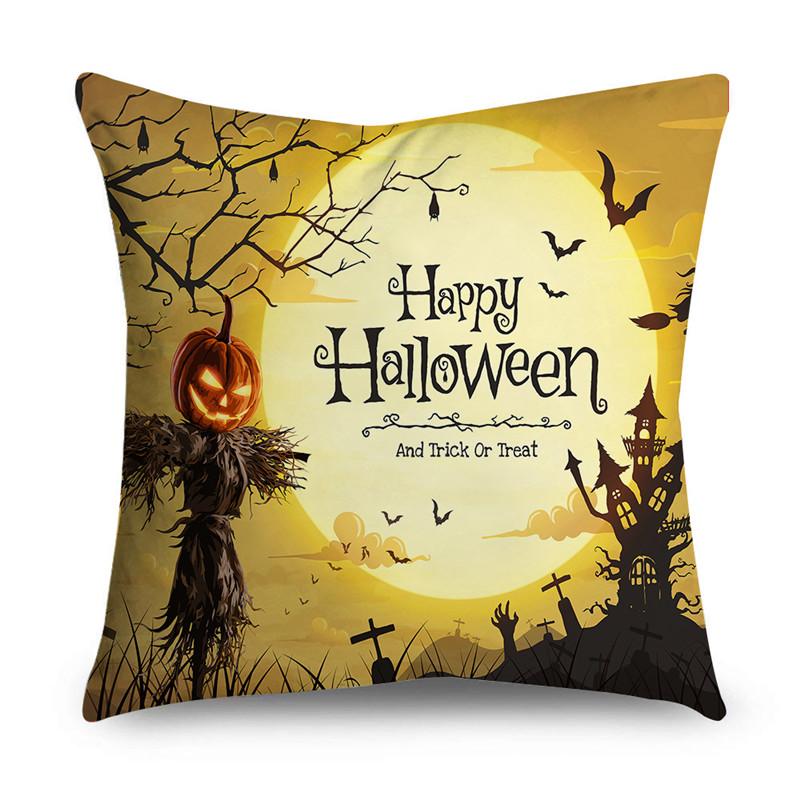 Halloween Theme Horror Pumpkin Wizard Print Pattern Cushion Cover Home Living Room Sofa Decoration Square Throw Pillow Cover
