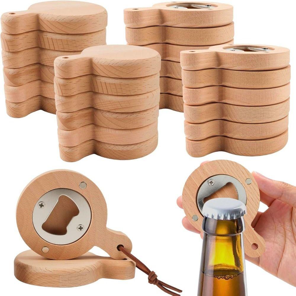 2 Piece Stainless Steel Fridge Magnet Square Refrigerator Magnets Opener Wooden Bottle Opener  Gift