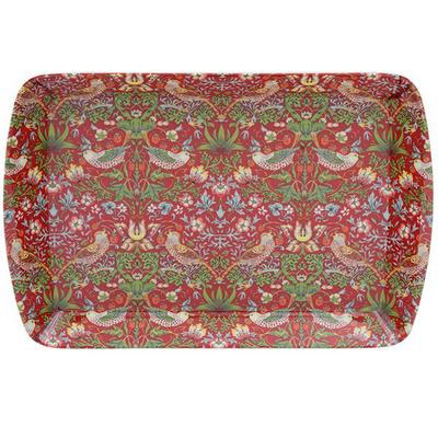 [A3330] - Small Red 'William Morris Collection' Melamine Tray (Strawberry Thief) - 23x15cm