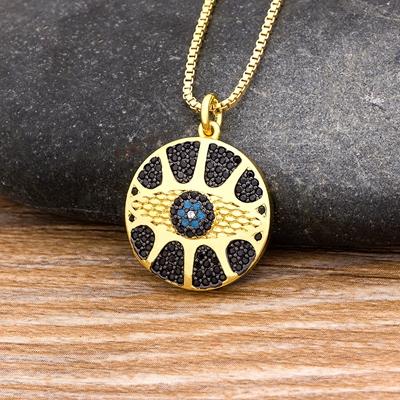 Nidin New Design Turkish Evil Eye Round Pendant Trendy Girs Zircon Lucky Jewelry Colorful Necklace Best Birthday Party Gifts