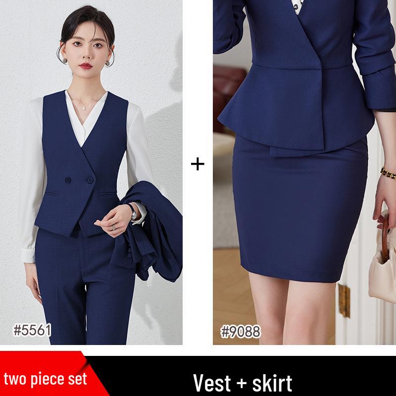 Women's 2024 Black Professional Sleeveless Vest & Pants Set for Hotel Manager