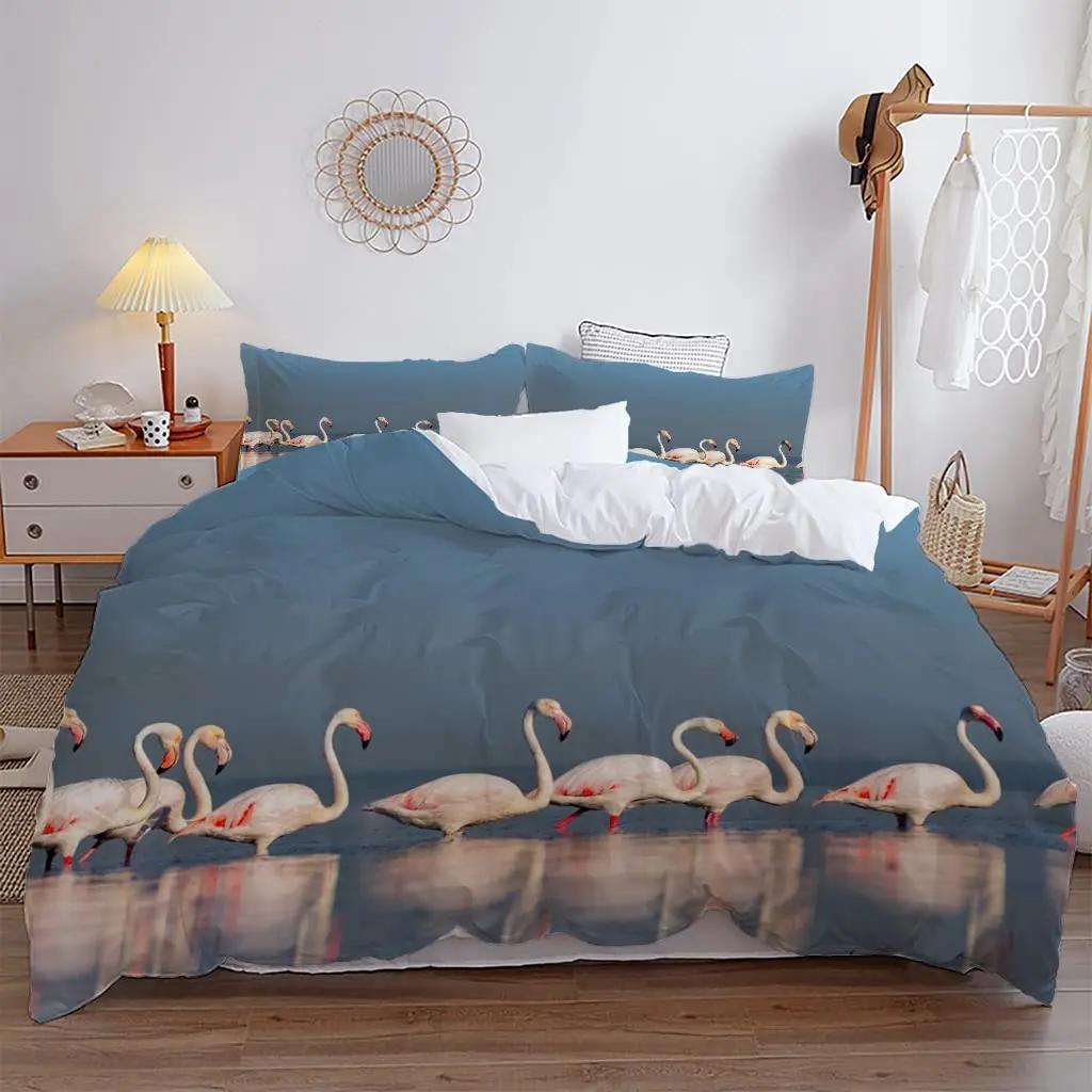 Girls Boys Tropical Botanical Leaves Flamingo Bedding Set Palm Leaf Comforter Cover King Size Toucan Flamingos Duvet Cover Kids