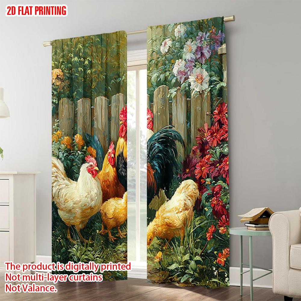2pcs   plane printing Minimalist Curtains Chicken Theme Polyester Woven (without rod) All Seasons Use for Living Room and