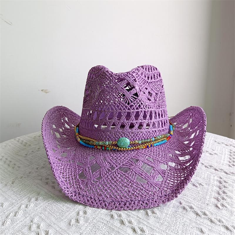 8 Colors Cowboy Straw Hat Hand-Woven Hollow Men'S And Women'S Summer Sun Hat Jazz Straw Hat Western Cowboy Hat Sombrero