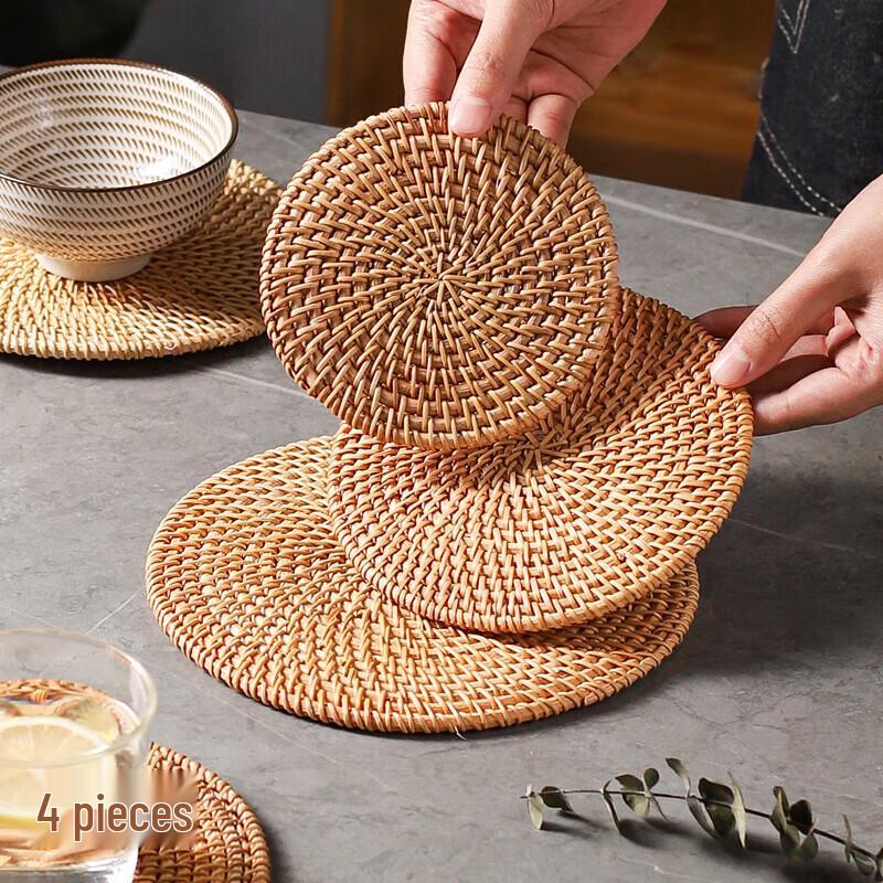 Rattan Woven Heat-Resistant Coaster and Trivet Set