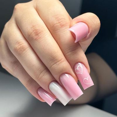 Enkel Kärlek Alla hjärtans dag Nagel Rosa Vit Medium och Lång Fyrkantig Nagelkonst Nagelplåster Nagelplåster