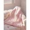 Trendy Pink Patchwork Pleated A-line Midi Skirt: Pear-Shaped, High-Waisted, Hip-Covering, Slimming Design for Women