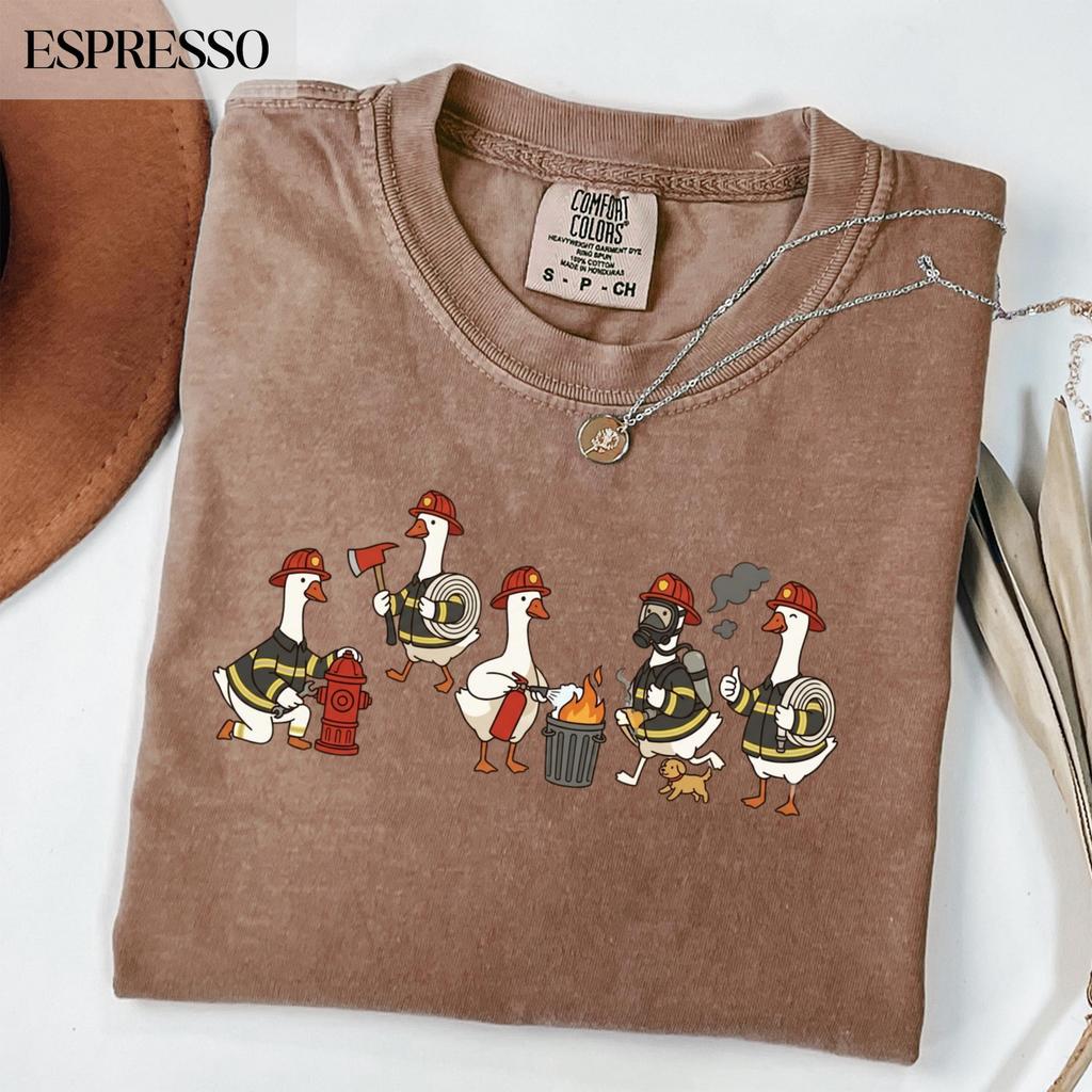 Comfort Colors® Funny Firefighter Geese Shirt, Volunteer Fire Dept Engine Crew Tee,Fireman Academy Graduation Station House Gift Graphic Top