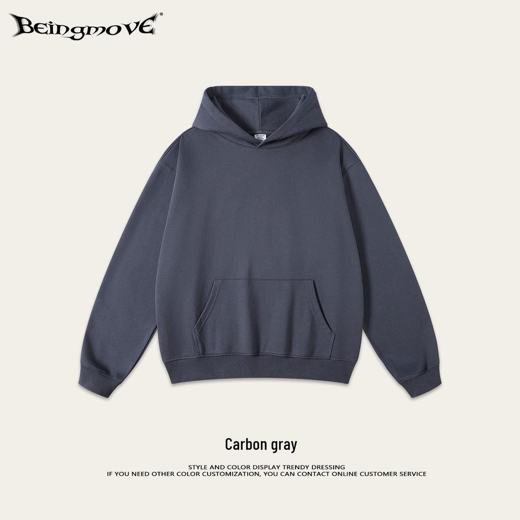 2025 Autumn Men's Basic Heavyweight Terry Cloth Hoodie - Trendy American Brand, Solid Colors, Unisex Design.