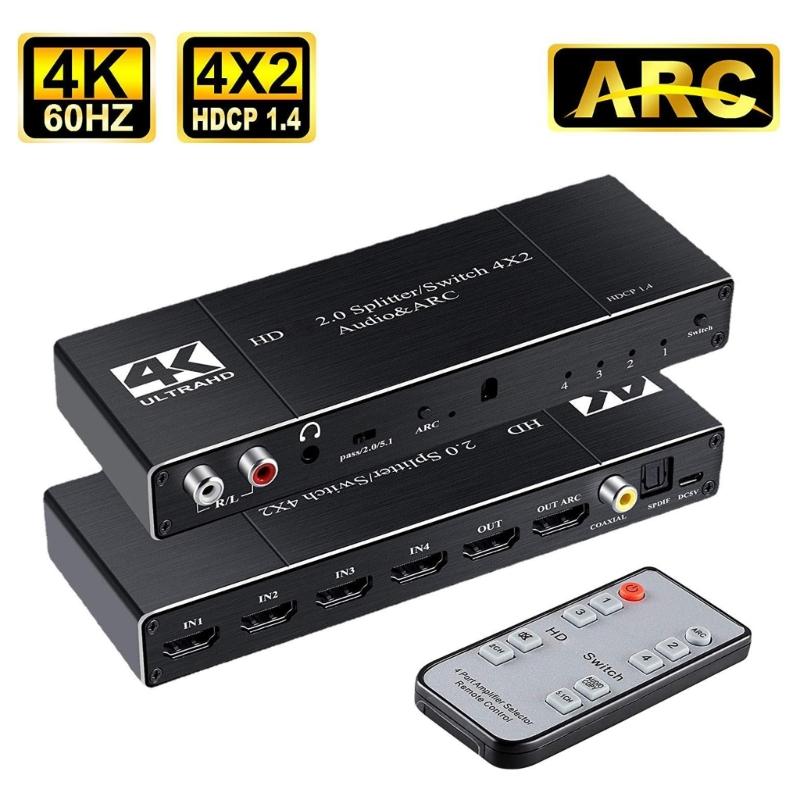 Video Processing HDTV2.0 Box with 4 Inputs 2 Outputs Switcher For 3840x2160P Visual And Various Format Sound Extraction