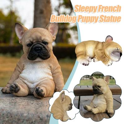 Schläfrige Französisch-Bulldogge-Welpen-Statue, Kunstharz-Skulptur, super Garten- und Hofdekoration