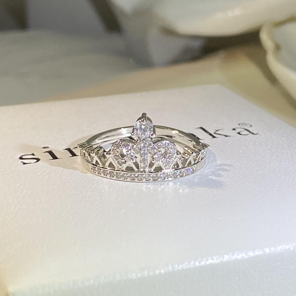 Bling Bling Romantic Princess Crown Zirconia White Gold Ring Female Wedding Engagement Fashion Jewelry Party Gift