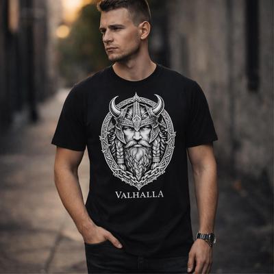 Valhalla Viking Men T Shirts Norse Mythology Shirts Viking Warrior Tees Nordic Odin Shirt Cotton Tops