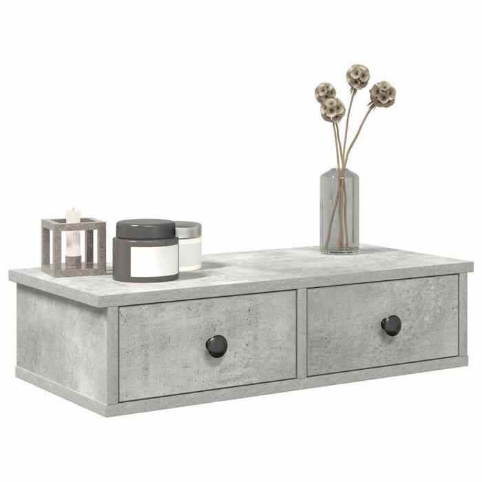 VidaXL Wall Shelf with Drawers Concrete Grey Engineered Wood, Wall Shelf with Cabinet, Wall Storage Unit, 859944
