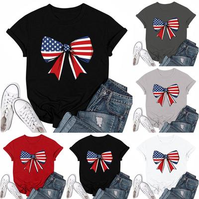 Adults Casual Daily Round Neck Independence Day Printed Short Sleeved T-shirt Letter Top