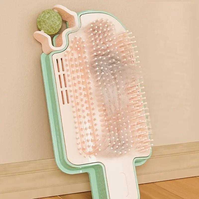 2pcs Ice Cream Shaped Cat Grooming Tool Set with Spring Teaser Wand, Pet Deshedding Brush and Massage Scratcher for Kittens