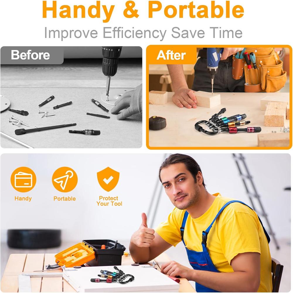 Screwdriver Bit Holder Keychain With Carabiner 1/4" Hex Shank Quick Release Extension Bar Screw Adapter Attachment Small Tool