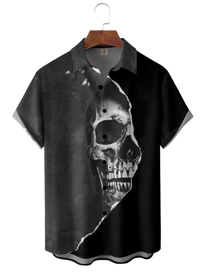 Funky Skull Front Buttons Soft Breathable Lapel Chest Pocket Hawaiian Shirt Unisex T-Shirt XXXXL