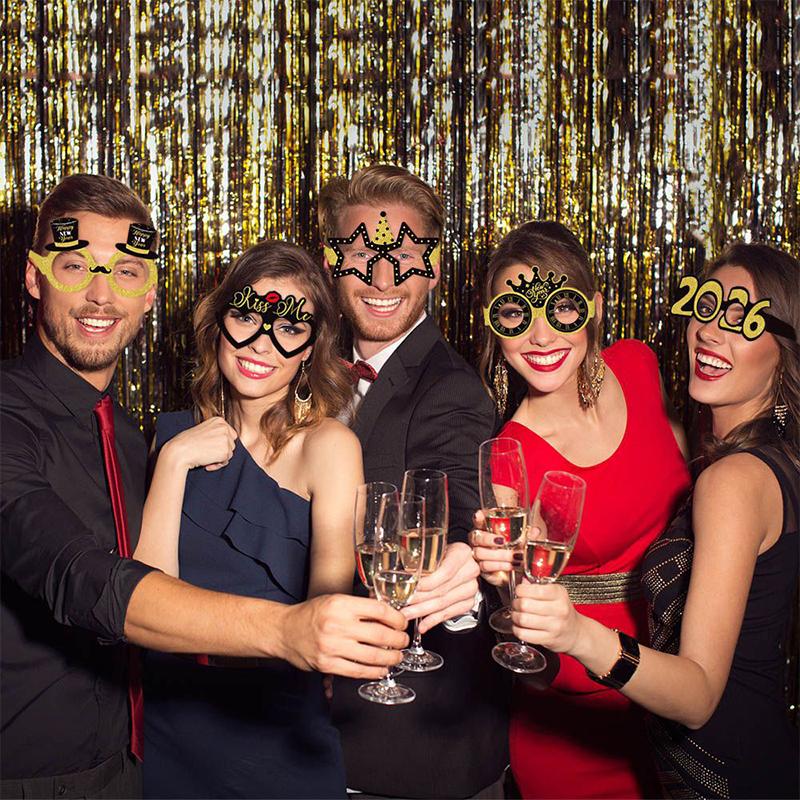 2026  Year Paper Glasses 6/12Pcs Festive  Year'S Eve Party Glasses Fun Po Props Party Eve Decoration Universal Size