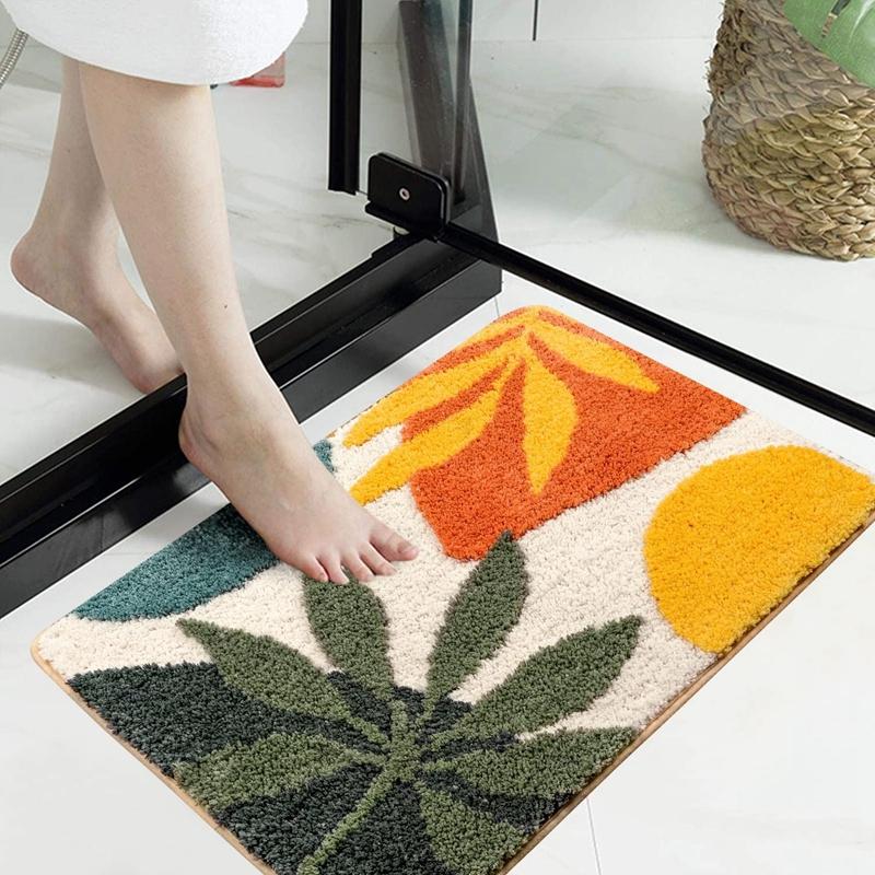 Bathroom Rugs Colorful Abstract Leaves Cute Bath Mat Boho Bath Rug Microfiber Floor Mats for Tub Bathroom Indoor Doormat