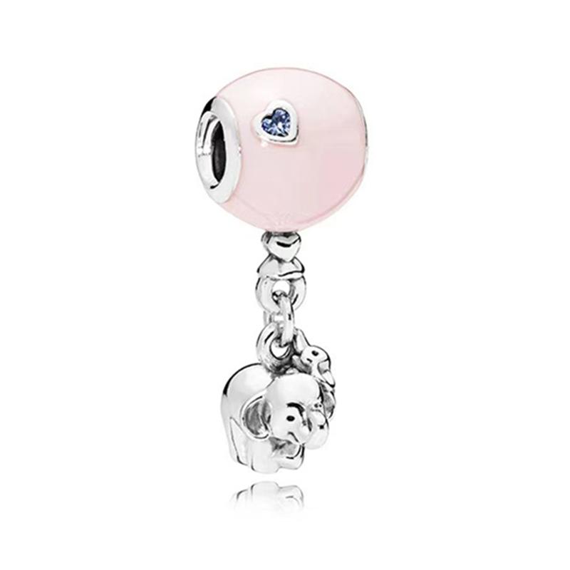 925 Silver-Plated Charms Jewelry Gift Sparkling Pink Air Balloon&Cherry Blossom Dangle Bead Fit Original Silver Bracelet