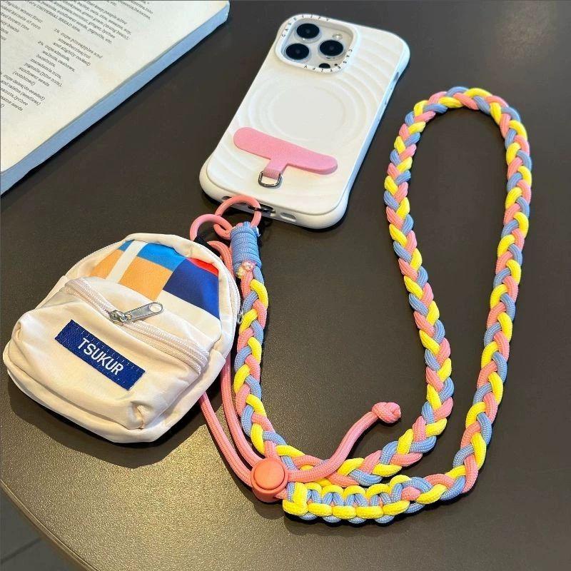 Dopamine color scheme mobile phone case lanyard adjustable messenger portable pendant storage bag multi-functional anti-lost lanyard female