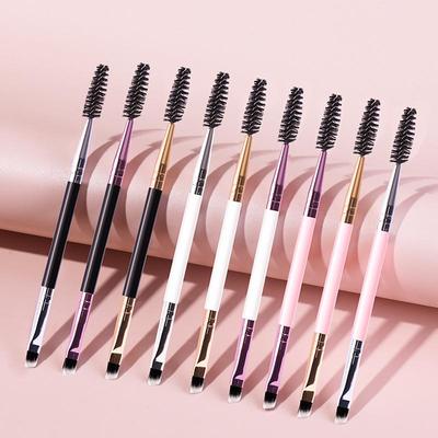 Set di pennelli 2-in-1 per sopracciglia e ciglia con setole angolate e a spirale per l'applicazione del trucco