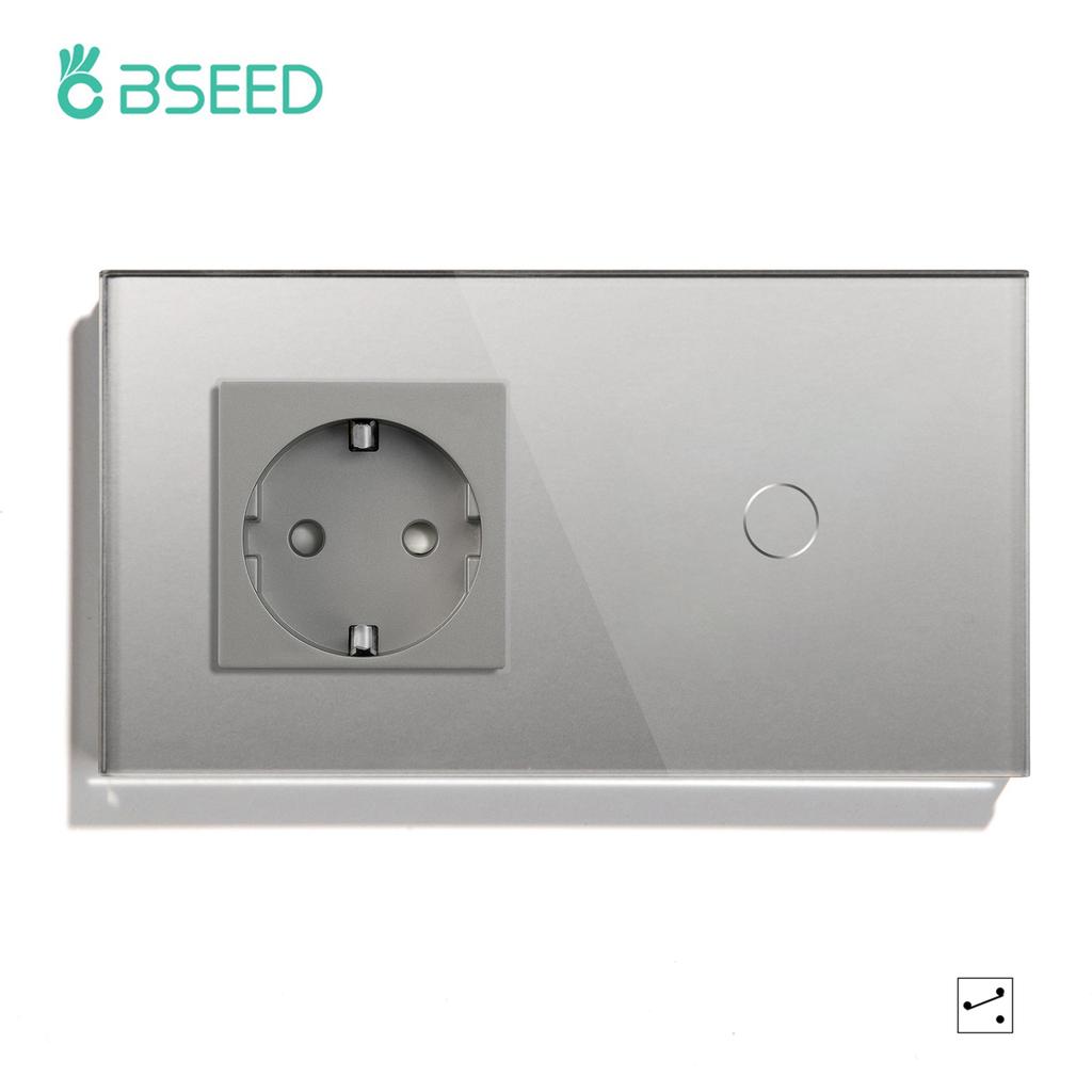 BSEED 1/2/3Gang Touch Light Switches 1/2/3Way Stair Sensor Switches For Hallway Corridor With Socket EU Standard Glass Panels