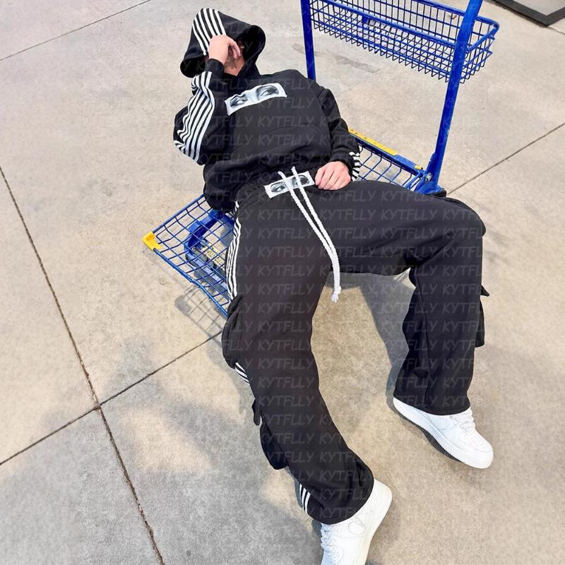 European and American retro striped loose unisex street hip-hop personality patch embroidered hoodie