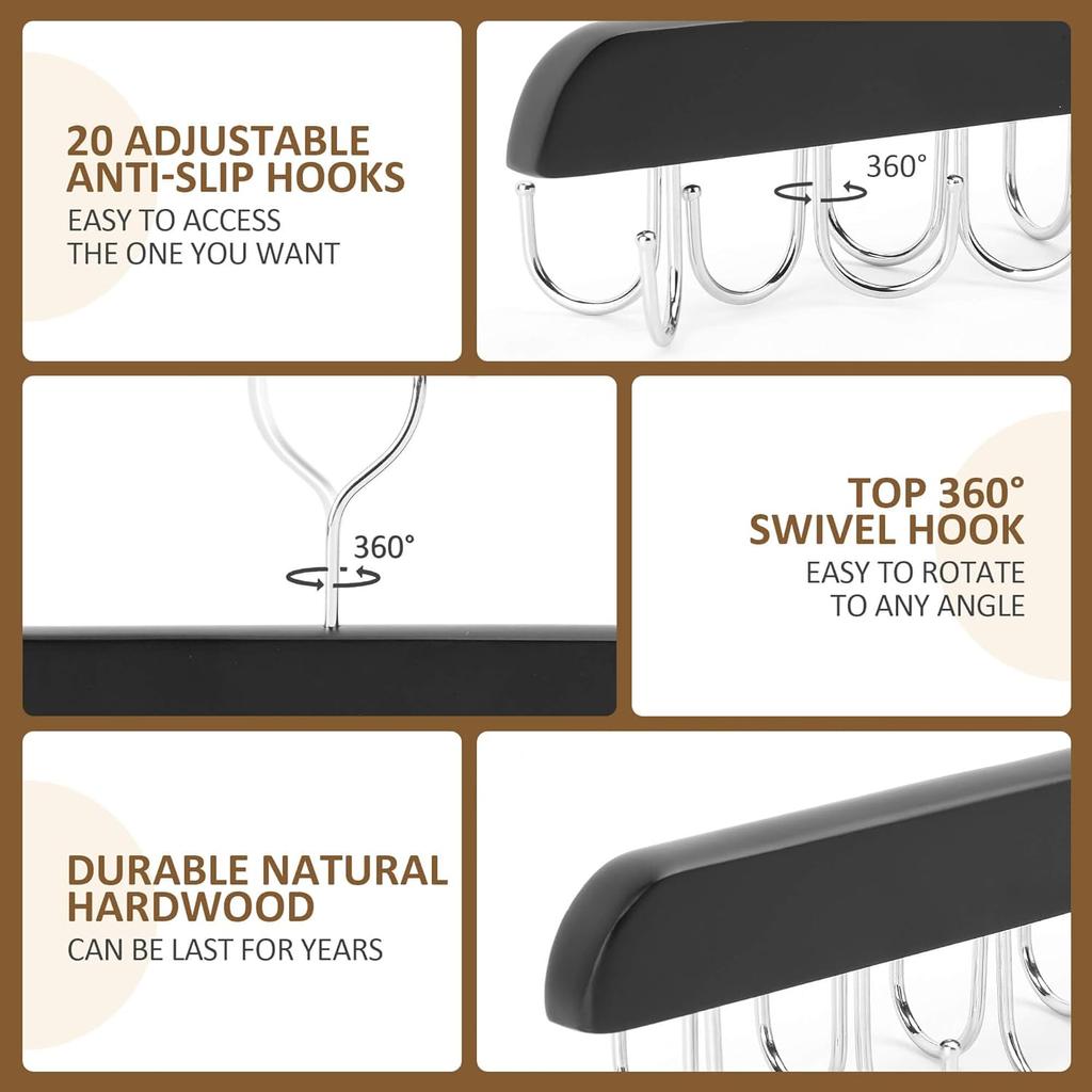 ZEDODIER Bra Hanger, Tank Top Hanger, Bra Hangers for Closet Organizer, Wooden Closet Organizer with 20 Adjustable Hooks, Space-Saving Storage for