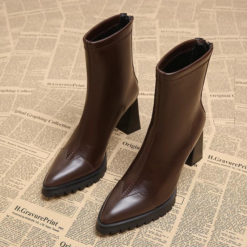 Sharp pointed short boots for women 2026 autumn and winter fashion new high heels French slim boots for women