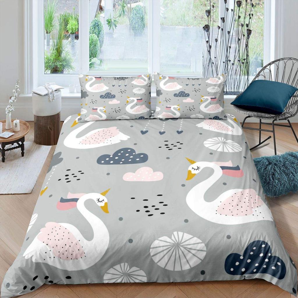 Swan Bedding Collection Romantic Flowers Duvet Cover King Birds Wildlife Quilt Cover For Couple Lady Man Wedding Festival Party Decor