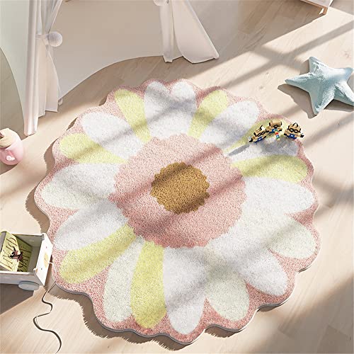 Nordic Area Rugs Round Cute Flower Shaped Shaggy Soft Short Pile Anti Slip Bath Floor Mat Bedroom Kids Room  Home Decor
