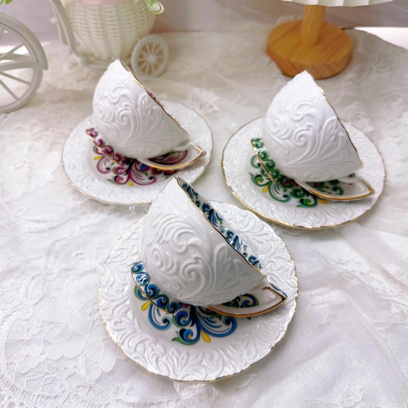 Ceramic Coffee Cups, Household Afternoon Tea Cups, High Aesthetic Relief Coffee Cups, Saucers, Flower Tea Cups Set