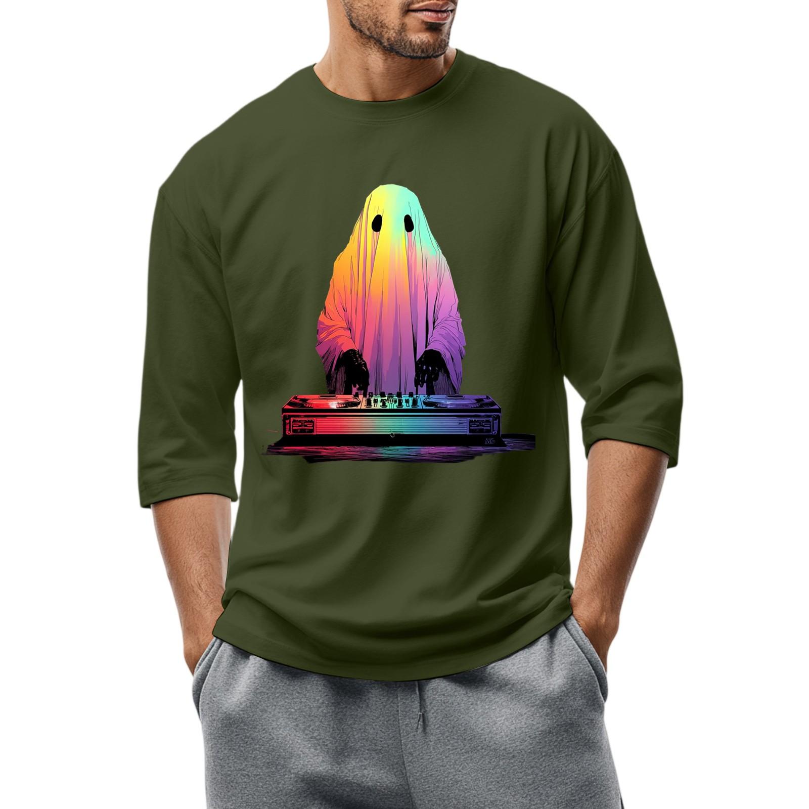 

Men S Round Neck Three-Quarters Sleeve Top Casual Fashion T-Shirt L армія зелений колір