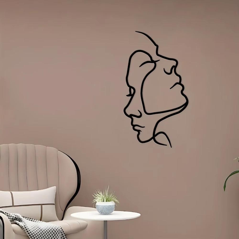 Figurative Couple Headshot Wall Decor - Abstract Line Silhouette Metal Iron Art | Stylish Sticker Mural and Wall Decorations