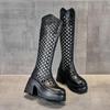 Botas de Verano 2026 para Mujer, Transpirables, Caladas, de Malla, Cuero Genuino, Botas de Caballero Altas, Tacones Altos hasta la Rodilla, Muestran Piernas Delgadas, Botas Frescas