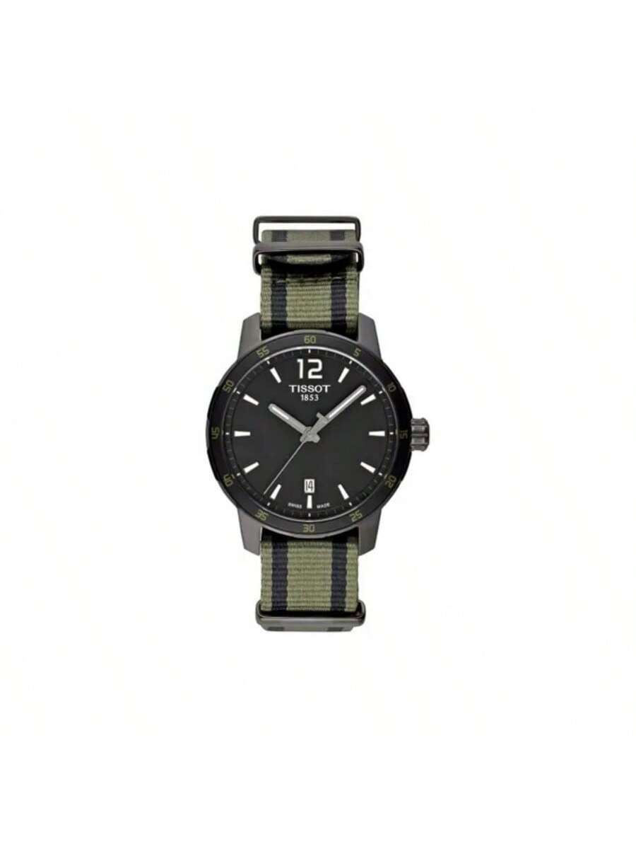 Tissot men s quartz watch, 100m water-resistant, canvas strap T095.410.37.057.00 чёрный
