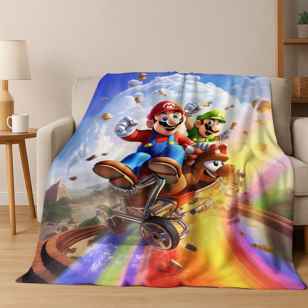 26 Style Mario Cartoon Gift Flannel Blanket,Warm and Cozy Soft Throw Blanket for Home Bedroom Bed Sofa Travel Picnic Cover Kids