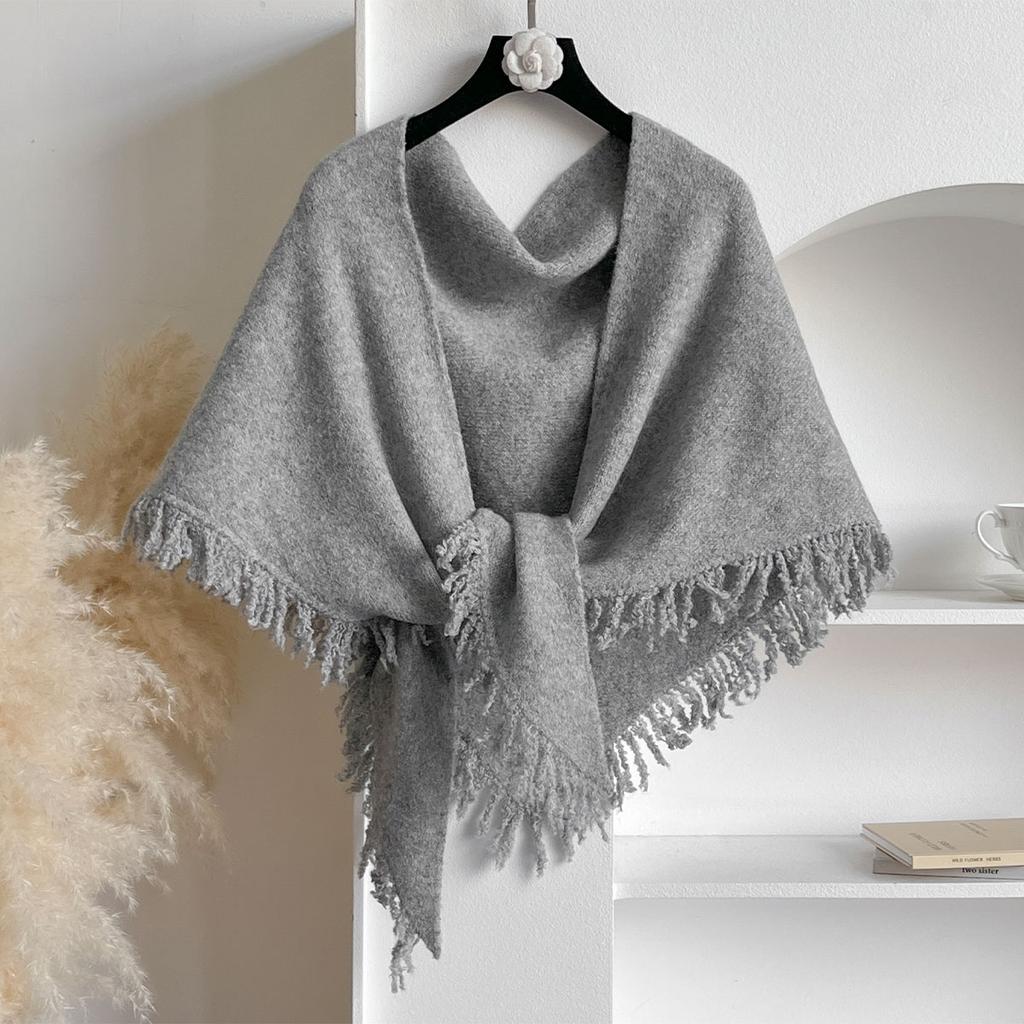 2025 Autumn and Winter New Women's Neck Wrap Wool Blended Tassel Triangular Shawl Female Thickened With Knitted Warm Shoulder