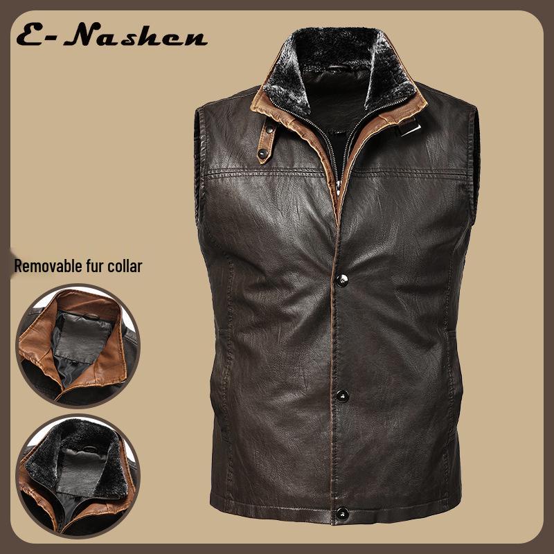Men's Plus Size PU Leather Jacket - Early Autumn Retro Style Vest