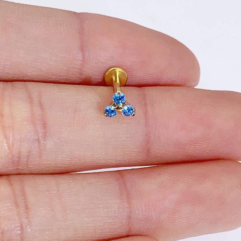 ASTM F-136 Titanium Triangle Flower Pavé Zircon Cartilage & Lip Stud Earring with Internal Thread