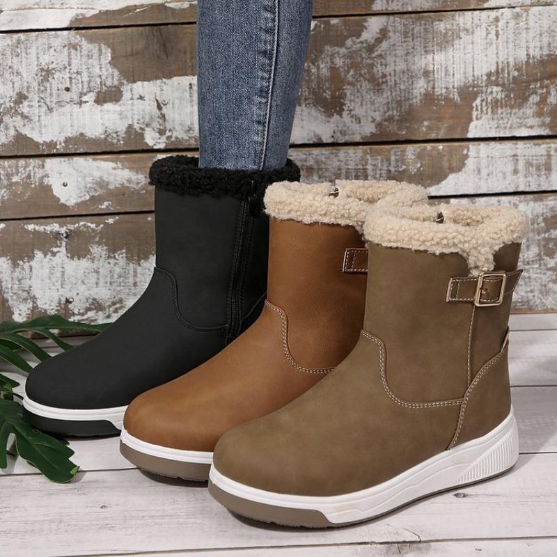 Large size medium tube snow boots for women's autumn and winter new velvet thickened side zipper flat-soled cotton shoes cotton boots for women