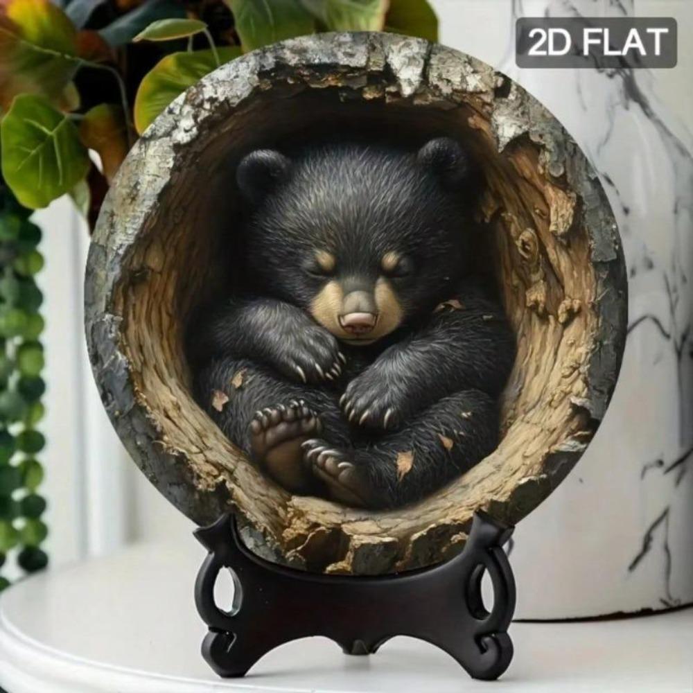 Black Bear Hollow Tree 3D Metal Wall Art Aluminum Sign Home Decor Gift