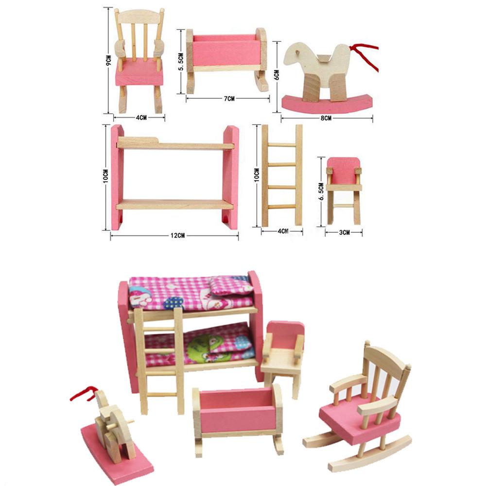 Wooden Doll House Furniture Set With Accessories For Dollhouse 