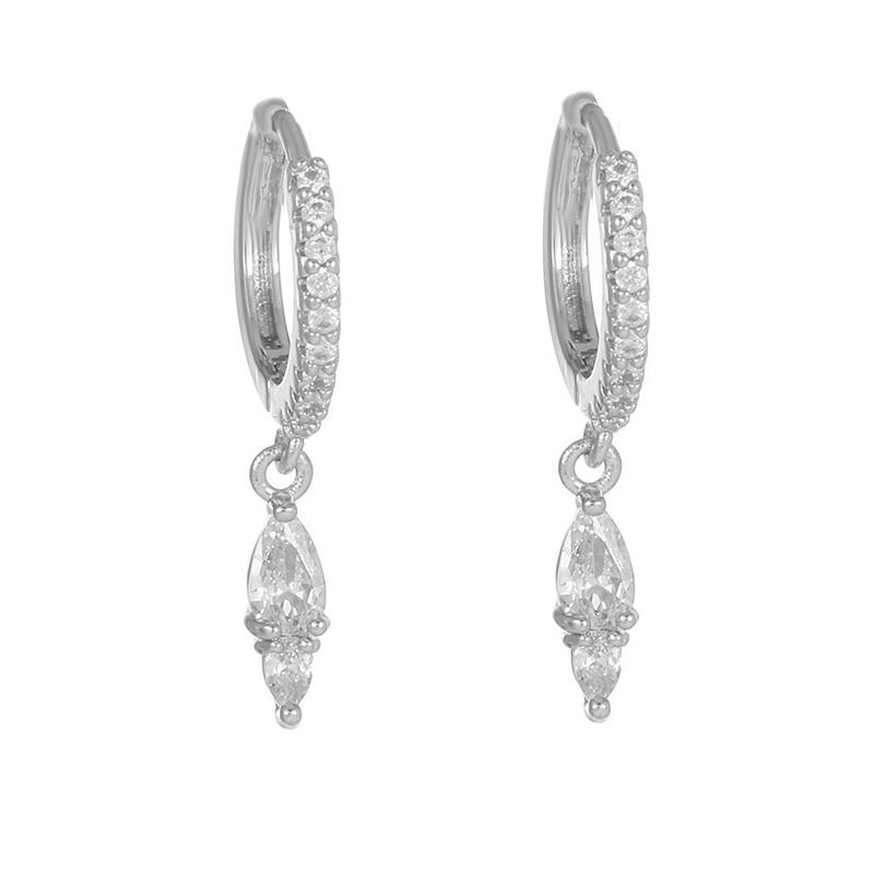 2025 New Design Gold Color Zircon Water Drop Small Hoop Earrings Women Copper Pendant Piercing Korean Earrings Wedding Jewelry