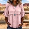 Women’s Vintage Crew Neck Short Sleeve Blouse Relaxed Fit Casual Top Linen Pullover Shirt